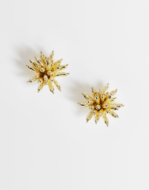 Topshop - pendientes florales llamativos en dorado, 2 de 4