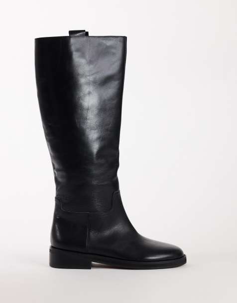Topshop Penelope real leather riding boot in black - view 1