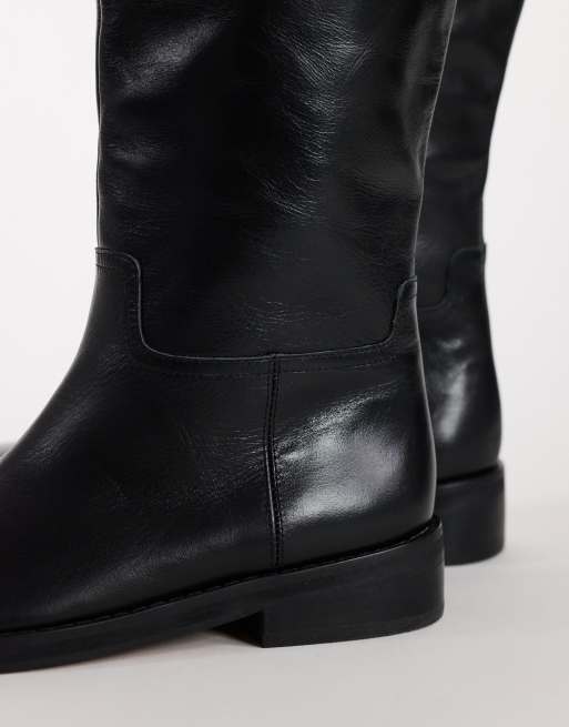 Topshop Penelope real leather riding boot in black, 3 of 4