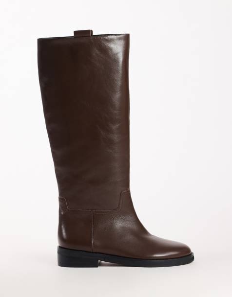 Topshop Penelope real leather riding boots in chocolate - view 1