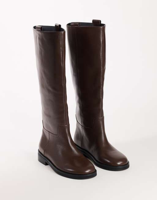 Topshop Penelope real leather riding boots in chocolate, 2 of 4