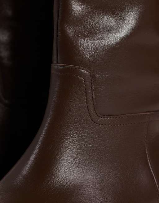 Topshop Penelope real leather riding boots in chocolate, 3 of 4