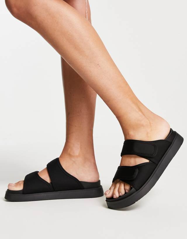 Topshop Penelope velcro footbed sandals in black