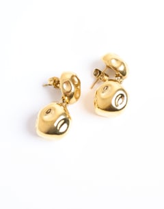 Model wearing Penn waterproof stainless steel mini drop stud earring in gold