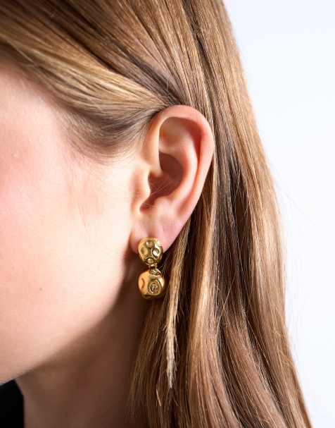 Topshop Penn waterproof stainless steel mini drop stud earrings in gold - view 1