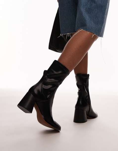Topshop - Penny - Enkellaarzen met ronde neus en blokhak in zwart - view 1