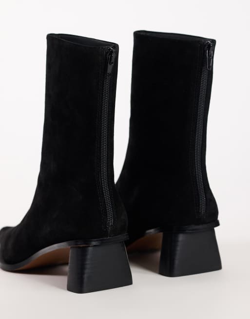 Topshop Penny real suede block heel pointed ankle boot in black, 4 of 4