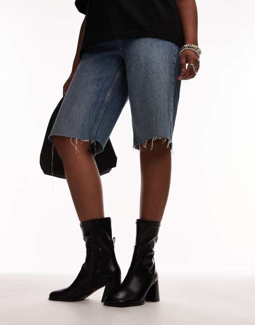 Topshop Penny round toe block heeled ankle boots in black