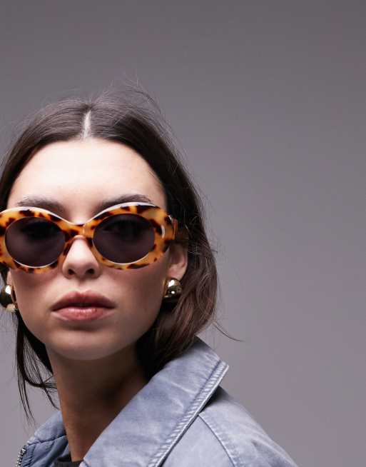 Topshop - Peony - Oversized ronde zonnebril in tortoise 