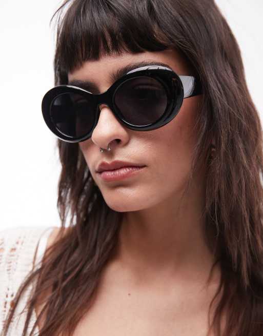 Topshop Peony oversized round sunglasses in black