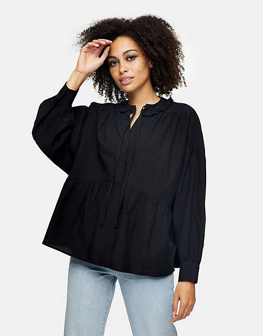 Tops Shirts & Blouses/Topshop peplum chuck on top in black 