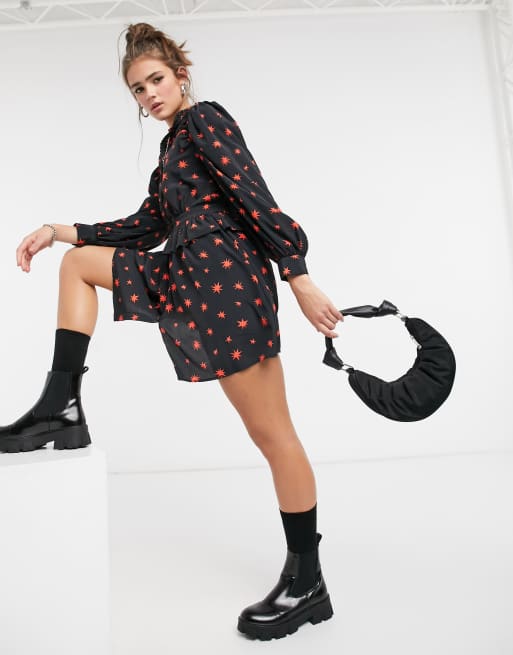 Topshop peplum shirt dress in red star print, 4 of 4