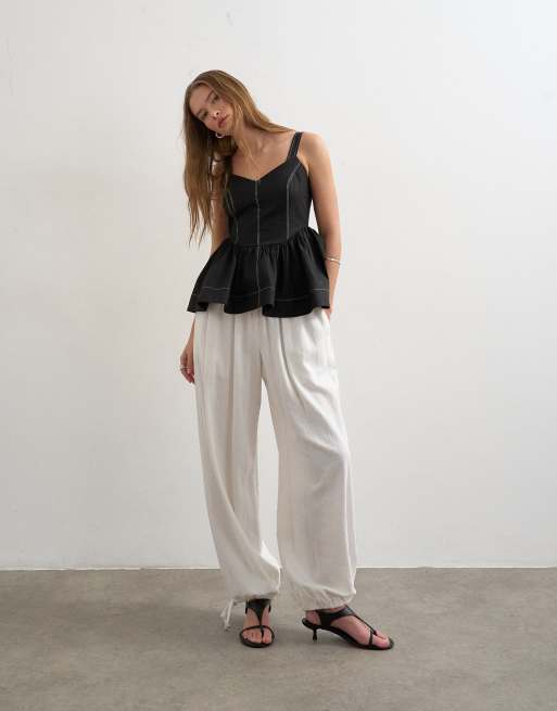 Topshop peplum stitch detail cami in black, 2 of 4