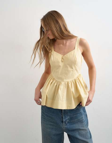Topshop peplum stitch detail cami in buttermilk - view 1