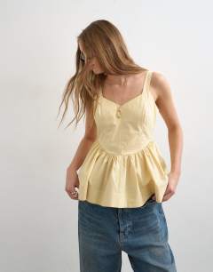 Peplum stitch detail cami in buttermilk