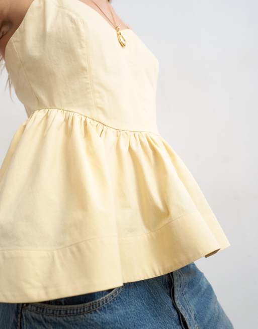 Topshop peplum stitch detail cami in buttermilk, 3 of 4