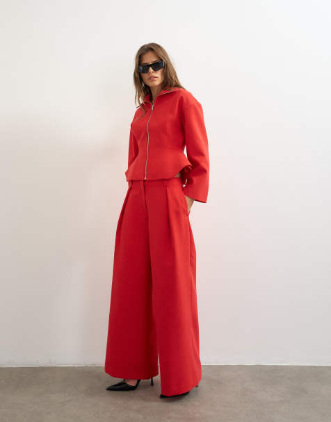 Topshop peplum top and tailored trouser co ord in red - view 1