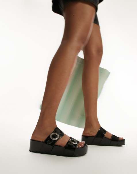 Topshop Pepper footbed sandal in black - view 1