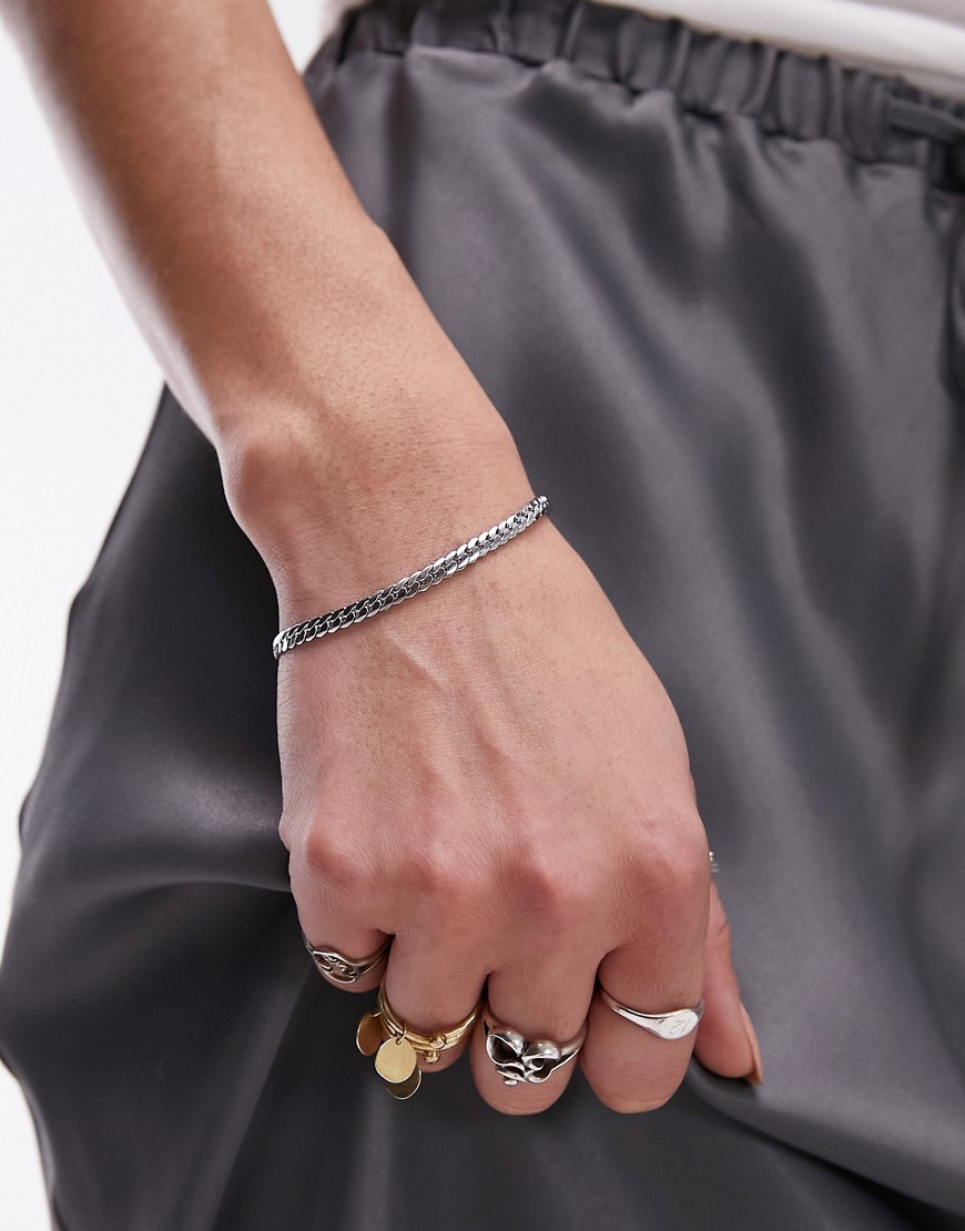 Topshop Percy waterproof stainless steel curb chain bracelet in silver tone