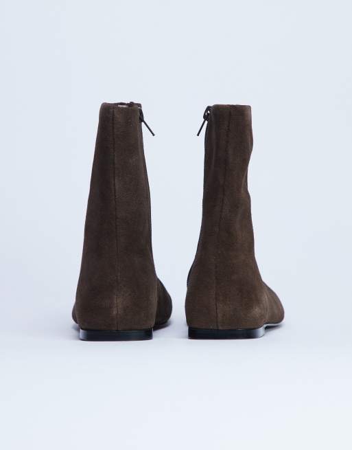 Topshop - Peri - Bottes plates en daim véritable à bout carré - Chocolat, 3 de 4