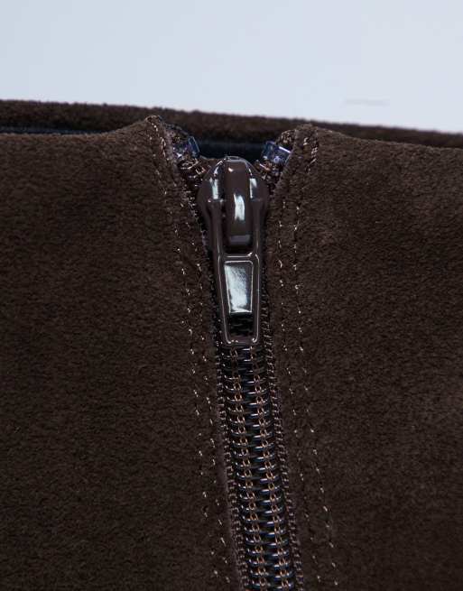 Topshop - Peri - Bottes plates en daim véritable à bout carré - Chocolat, 4 de 4