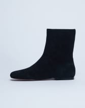 Topshop Peri real suede flat square toe boot in black