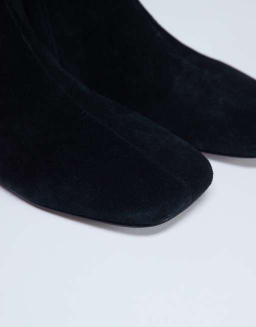 Topshop Peri real suede flat square toe boot in black, 4 of 4