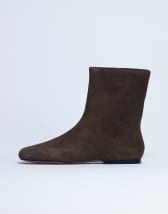Topshop Peri real suede flat square toe boot in chocolate