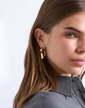 Topshop Perry waterproof stainless steel square hoop earring in gold & black stone