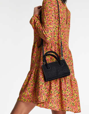 Sac à Main Topshop En Daim Noir - Décoré De Clous Et D'un Gland - Occasion, Cuir Et Doublure Cuir