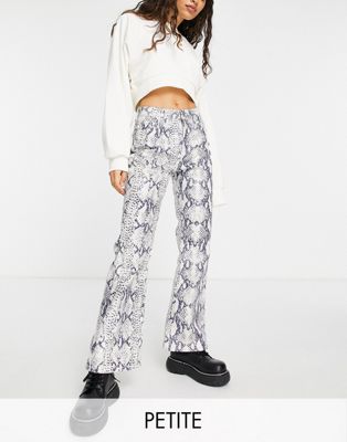 Topshop Petite Jamie flare jeans with snake print in white