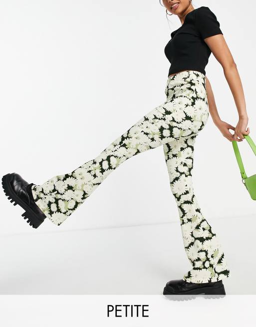 Topshop Petite abstract daisy floral crinkle flare pants in multi