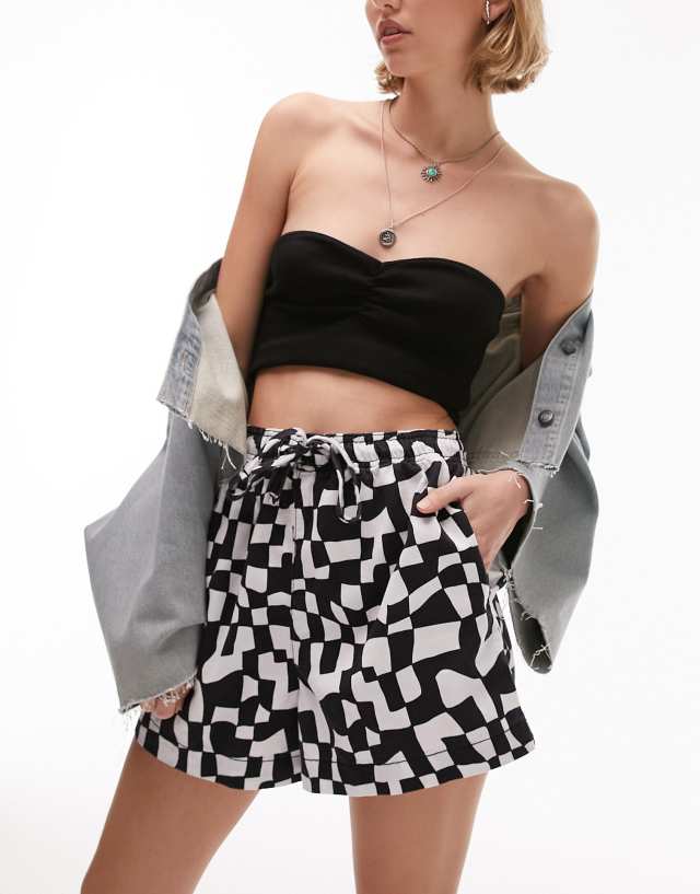 Topshop Petite abstract print runner shorts in mono