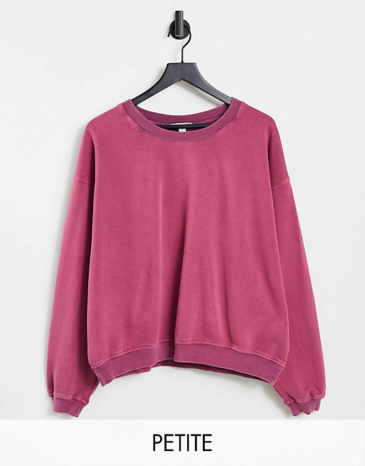 Topshop Petite acid wash sweatshirt in pink