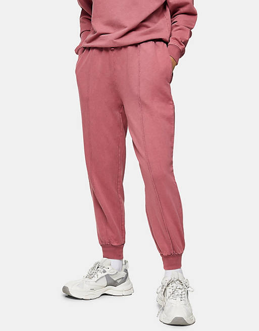 Topshop Petite acid washed jogger in rose pink