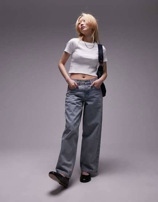 Topshop Petite - Afslappede og lavtaljede jeans med afbleget vintagedesign, 2 af 5