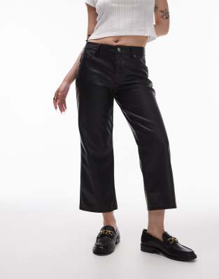 ankle grazer straight leg faux leather pants in black