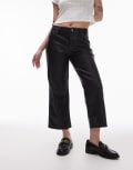 [Topshop Petite] Topshop Petite ankle grazer straight leg faux leather pants in black 6 black