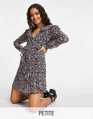 Topshop Petite aztec print ruffle mini dress-Multi