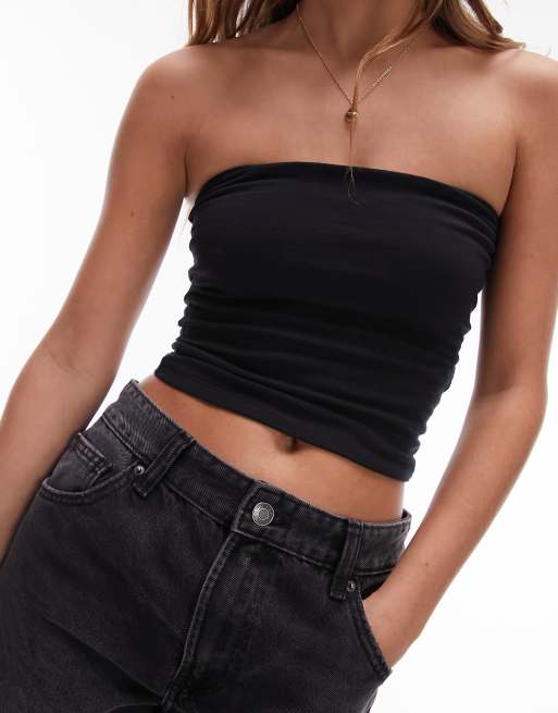 Petite Black Bandeau Crop Top