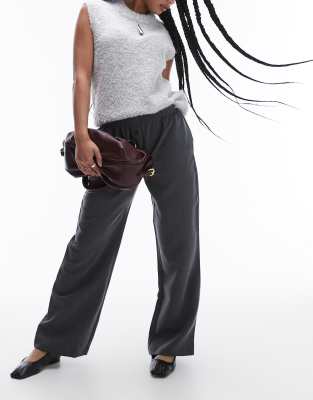 Thumbnail - Topshop Petite - Basic-Jogginghose in Anthrazit mit Knopfleiste-Grau