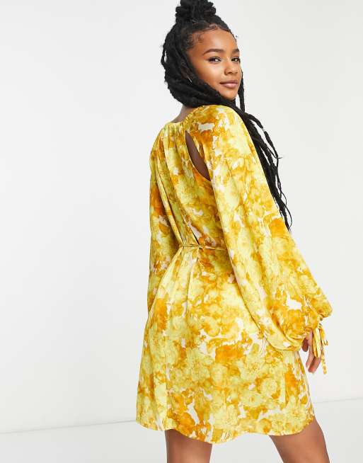 Mango Flared Sleeves Dress in Yellow