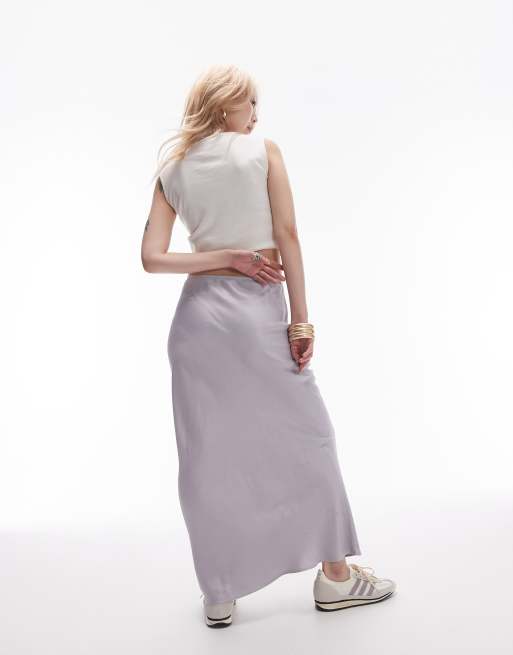 Topshop Petite bias cut maxi skirt with lingerie trim in mauve ASOS