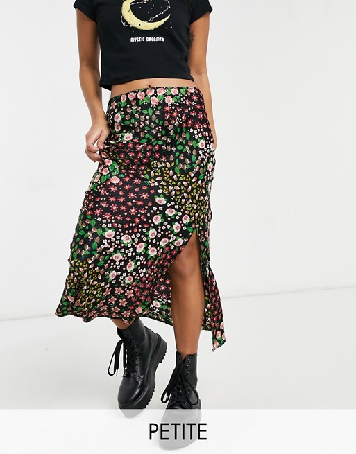 Topshop Petite bias midi skirt in multi floral