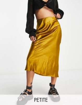 Topshop Petite bias midi skirt in mustard  - ASOS Price Checker