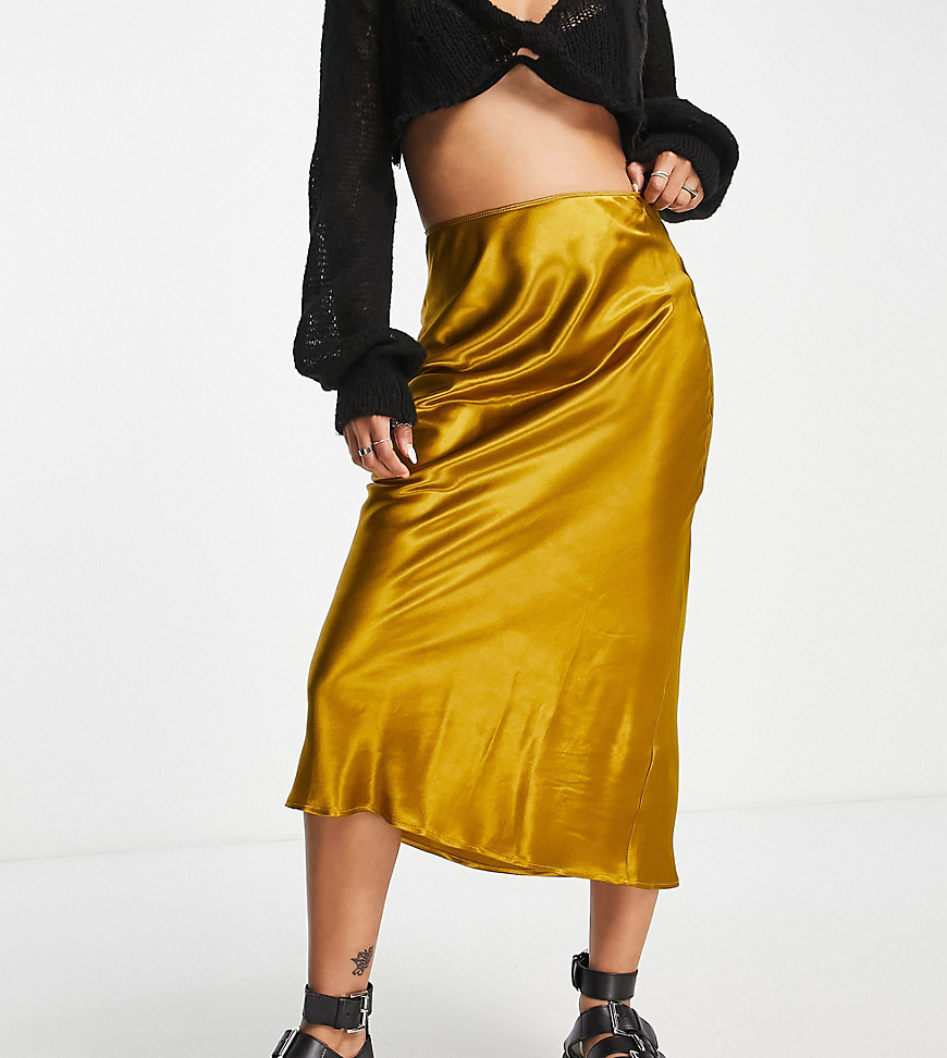 Topshop petite bias midi skirt in mustard-Yellow