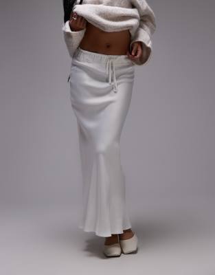 Topshop Petite Bias Skirt With Drawstring Waist Panel In Gray