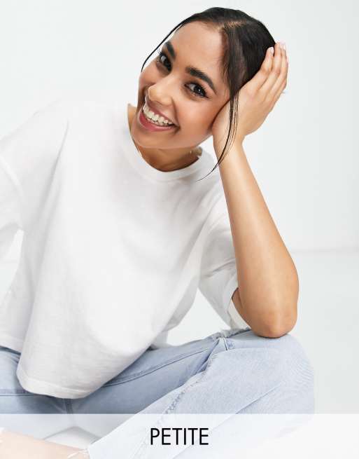 Topshop Petite – Biały T-shirt o pudełkowym kroju z krótkimi rękawami