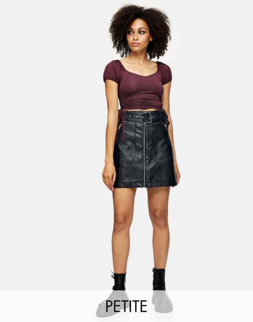 Topshop Petite – Biker-Rock aus Kunstleder in Schwarz