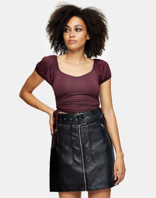 Topshop Petite – Biker-Rock aus Kunstleder in Schwarz, 3 von 4